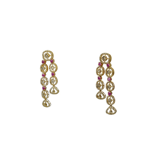 22K Uncut Diamond & Ruby Drop Earrings by Manuvel Malabar Jewellers, detail view 2