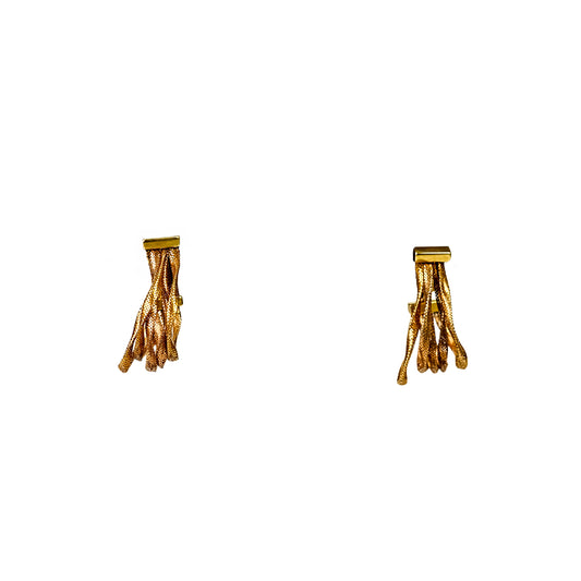 18K Fancy Gold Fringe Stud Earrings by Manuvel Malabar Jewellers, detail view 2