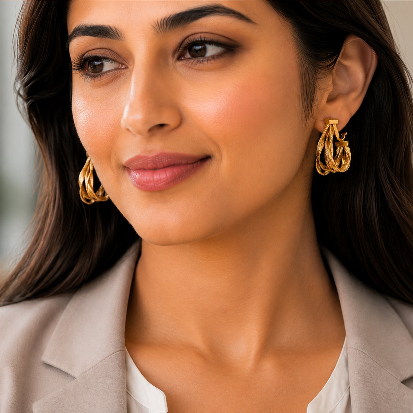 18K Fancy Gold Fringe Stud Earrings by Manuvel Malabar Jewellers, detail view 5