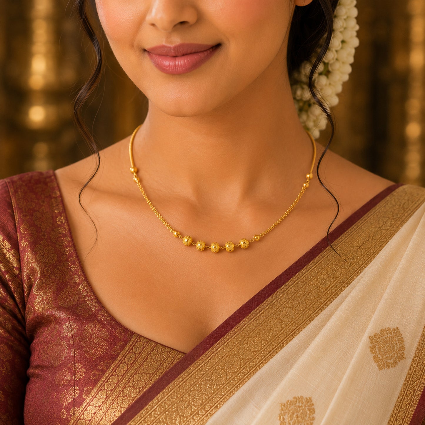 22K Rajkot Fancy Gold Necklace by Manuvel Malabar Jewellers, detail view 3