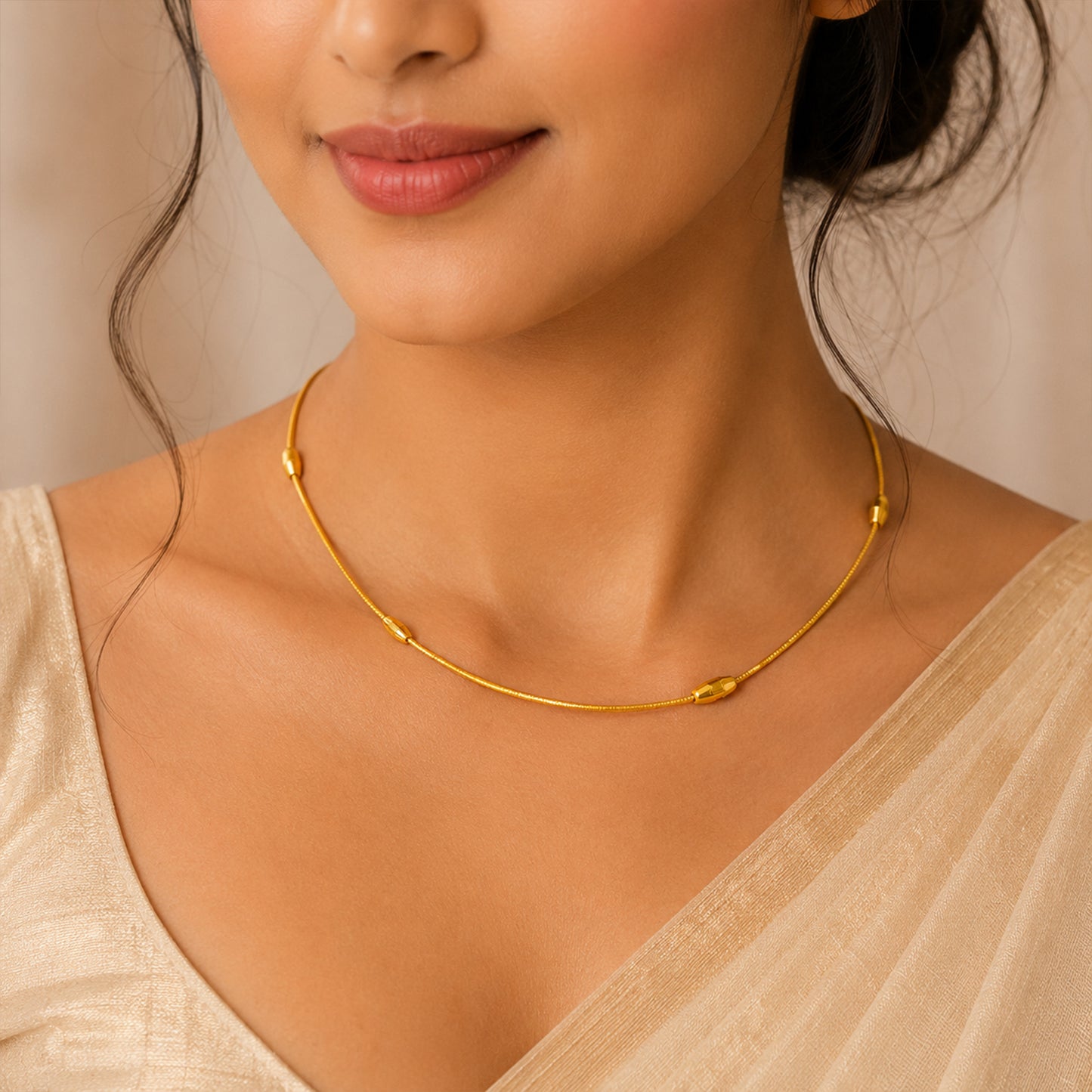 22K Minimal Rajkot Gold Necklace by Manuvel Malabar Jewellers, detail view 3