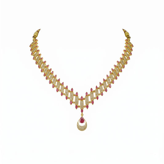 22K Uncut Diamond Ruby V Necklace by Manuvel Malabar Jewellers, detail view 2