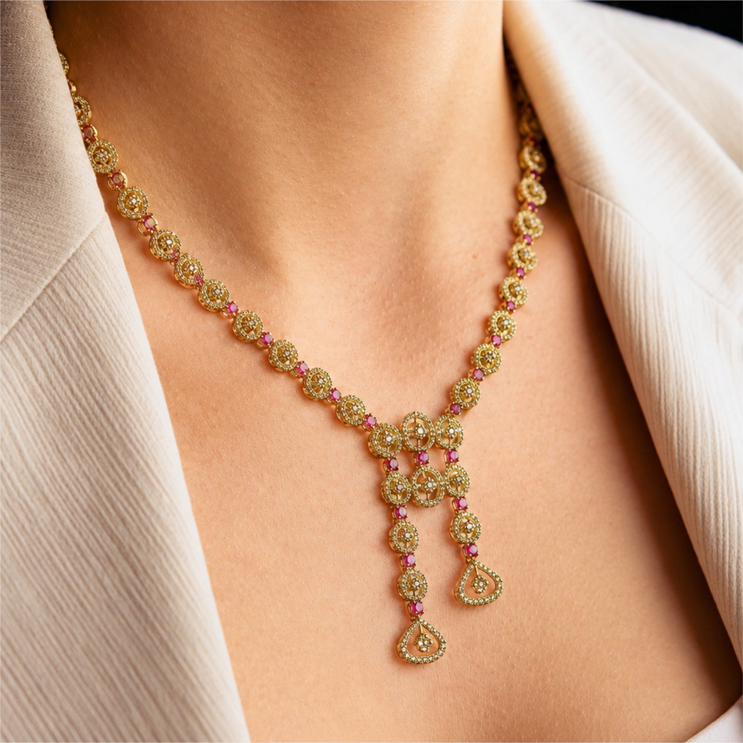 22K Uncut Diamond Ruby Drop Necklace by Manuvel Malabar Jewellers, detail view 3