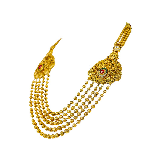22K Antique Kundan Long Necklace by Manuvel Malabar Jewellers, detail view 2