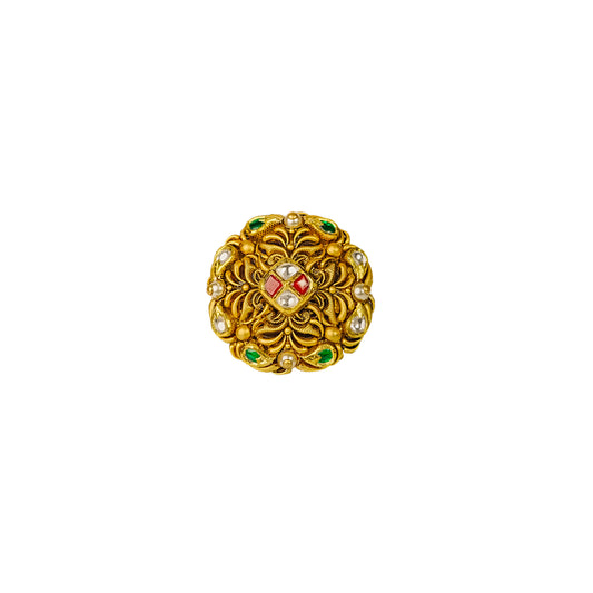 22K Antique Kundan Statement Ring by Manuvel Malabar Jewellers, detail view 2