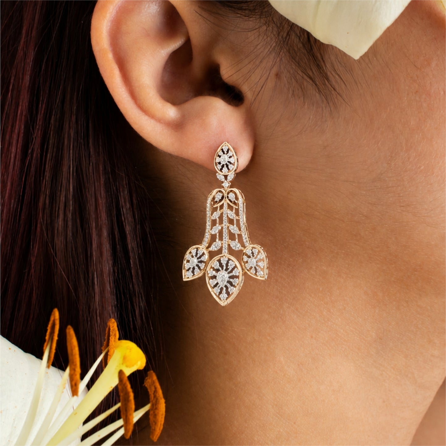 14K Diamond Drop Earrings by Manuvel Malabar Jewellers, detail view 3