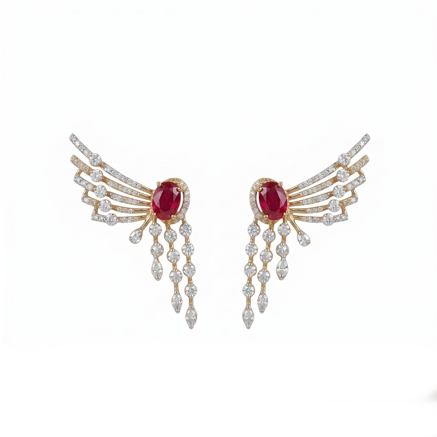 18K Diamond Ruby Wing Earrings by Manuvel Malabar Jewellers