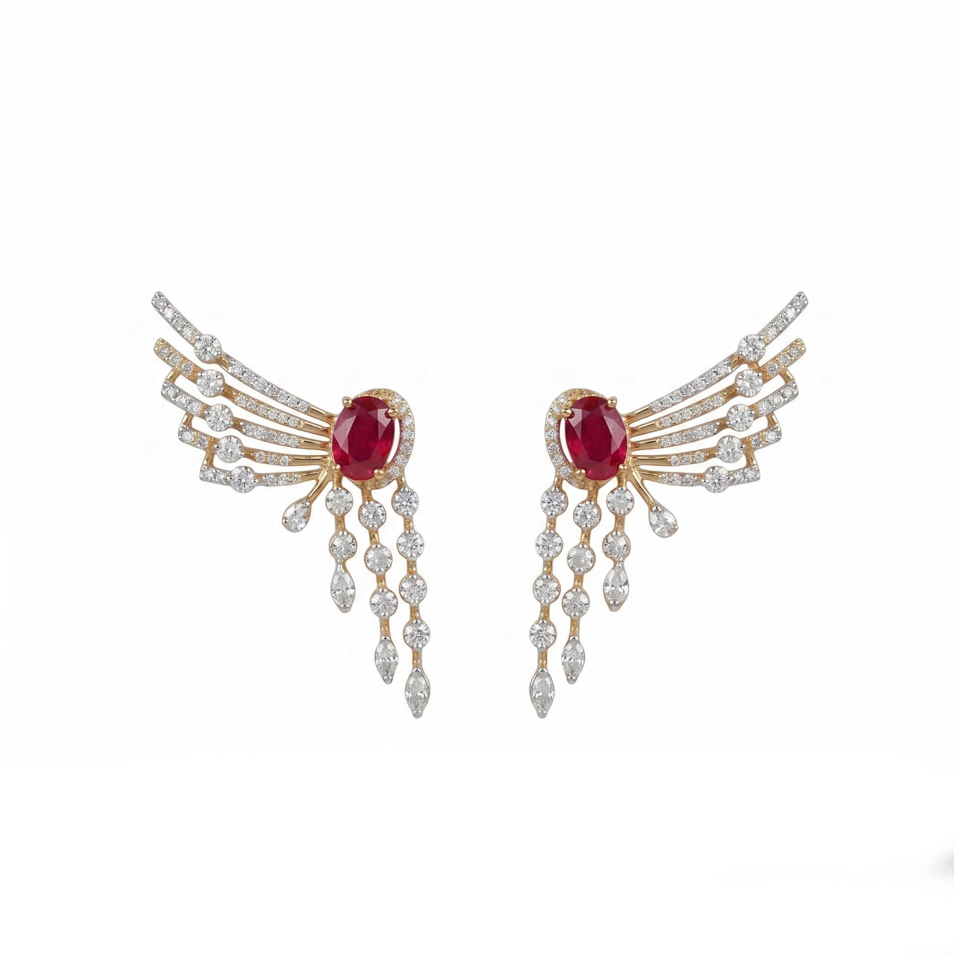 18K Diamond Ruby Wing Earrings by Manuvel Malabar Jewellers