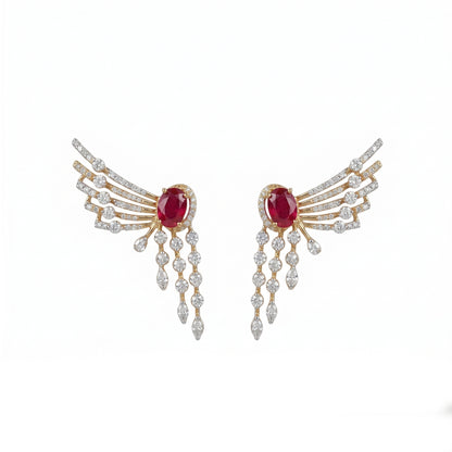 18K Diamond Ruby Wing Earrings by Manuvel Malabar Jewellers
