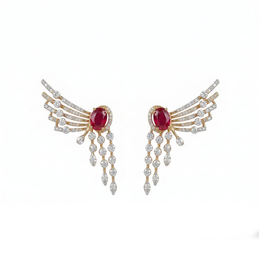 18K Diamond Ruby Wing Earrings by Manuvel Malabar Jewellers