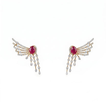 18K Diamond Ruby Wing Earrings by Manuvel Malabar Jewellers, detail view 2