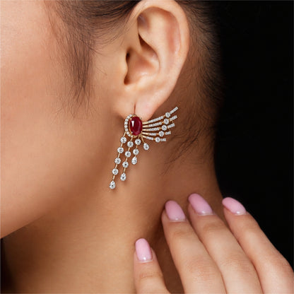 18K Diamond Ruby Wing Earrings by Manuvel Malabar Jewellers, detail view 3