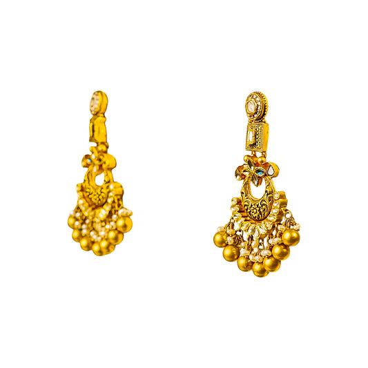 22K Antique Kundan Bridal Earrings by Manuvel Malabar Jewellers