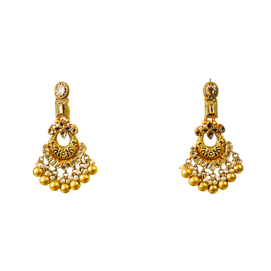 22K Antique Kundan Bridal Earrings by Manuvel Malabar Jewellers, detail view 2