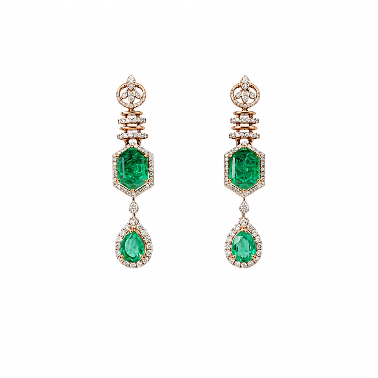 14K Diamond Emerald Drop Earrings by Manuvel Malabar Jewellers