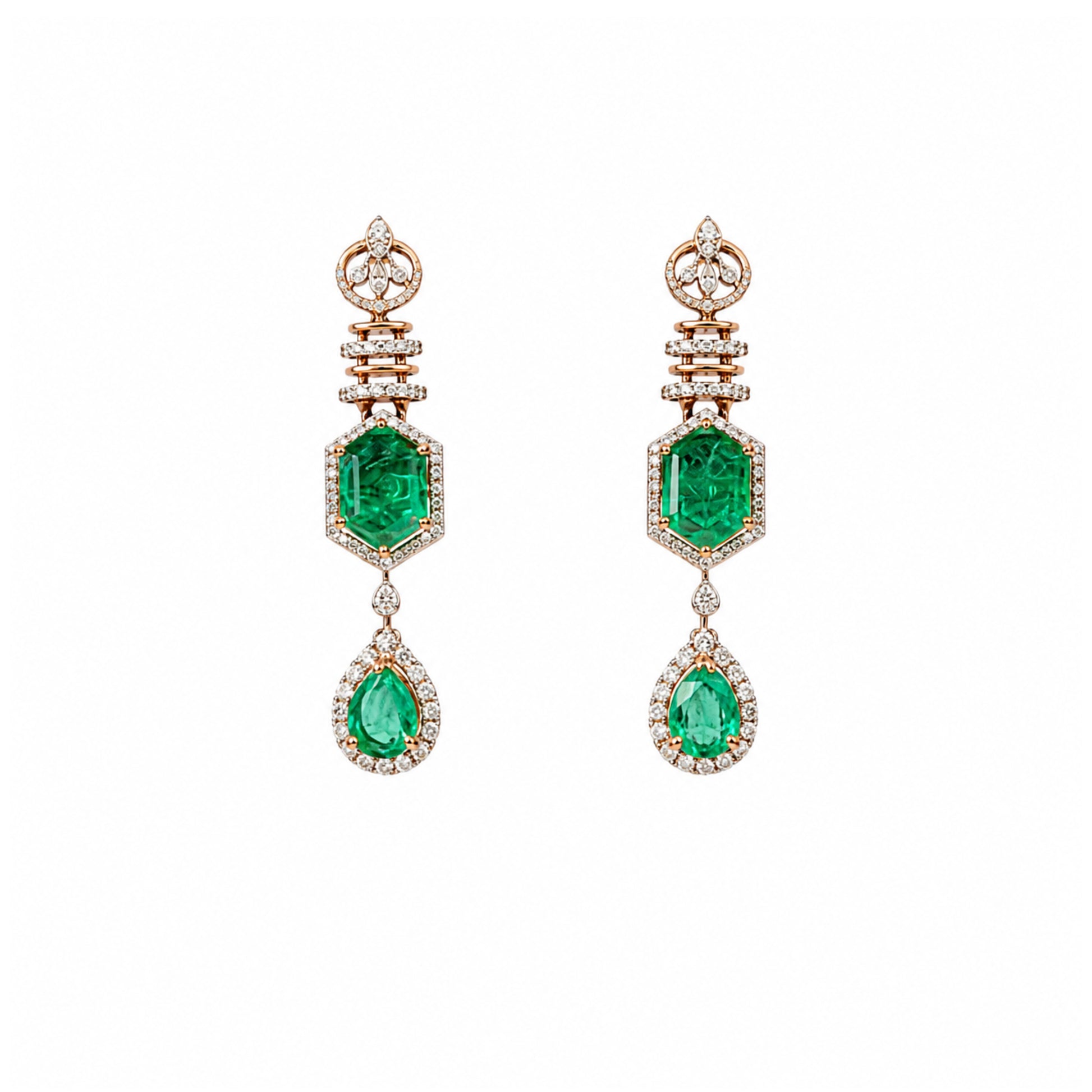 14K Diamond Emerald Drop Earrings by Manuvel Malabar Jewellers