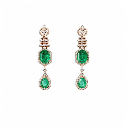 14K Diamond Emerald Drop Earrings by Manuvel Malabar Jewellers