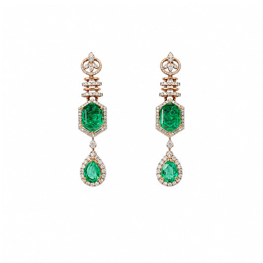 14K Diamond Emerald Drop Earrings by Manuvel Malabar Jewellers