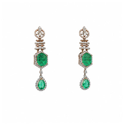 14K Diamond Emerald Drop Earrings by Manuvel Malabar Jewellers, detail view 2