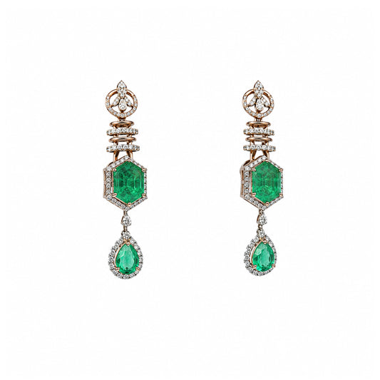 14K Diamond Emerald Drop Earrings by Manuvel Malabar Jewellers, detail view 2