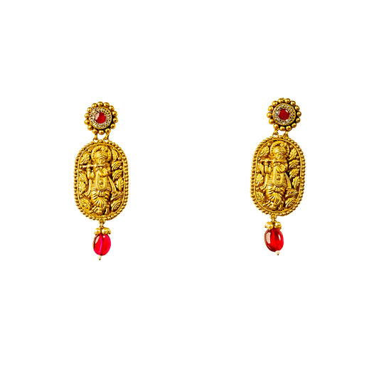 22K Antique Ruby Gold Earrings by Manuvel Malabar Jewellers, detail view 2