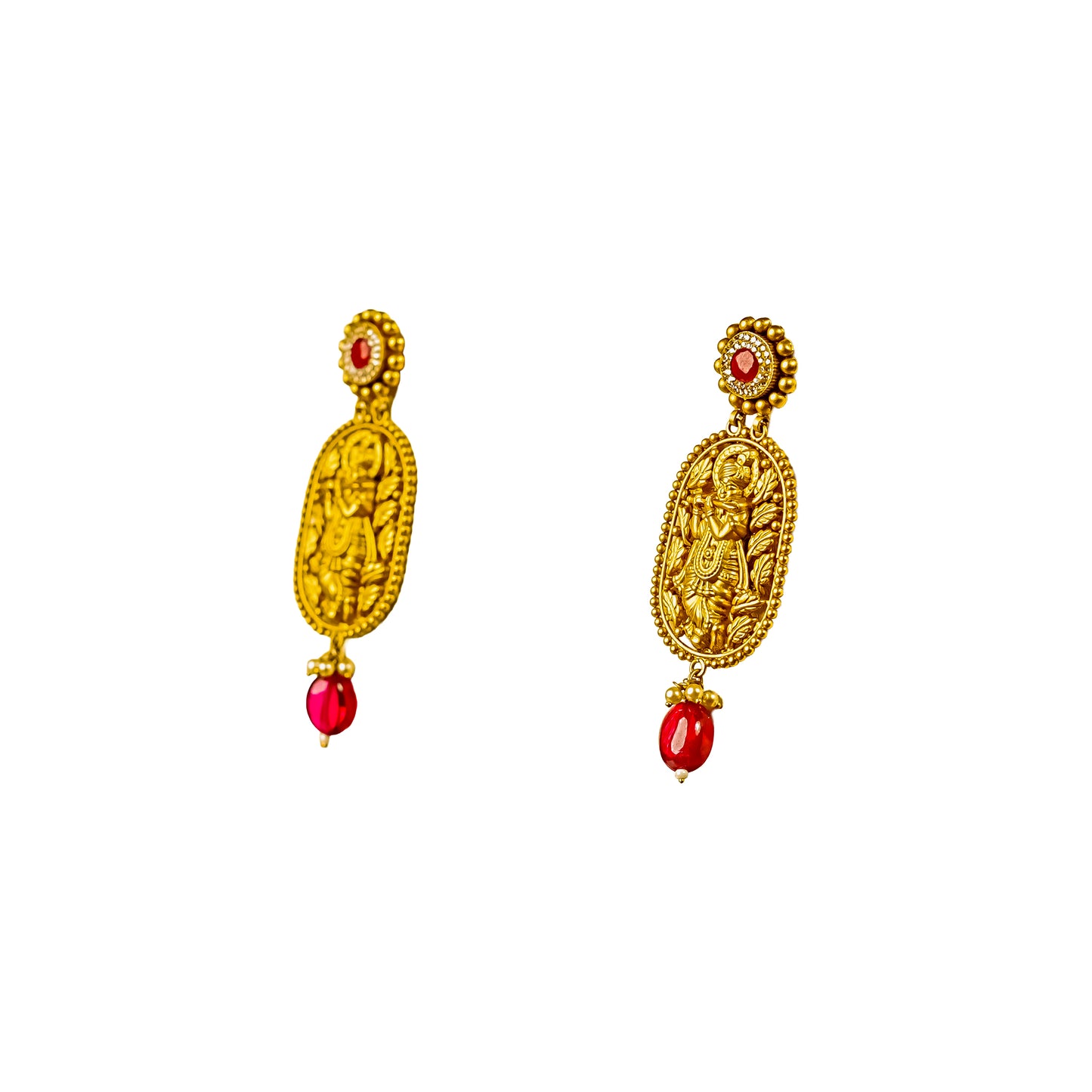 22K Antique Ruby Gold Earrings by Manuvel Malabar Jewellers, detail view 3