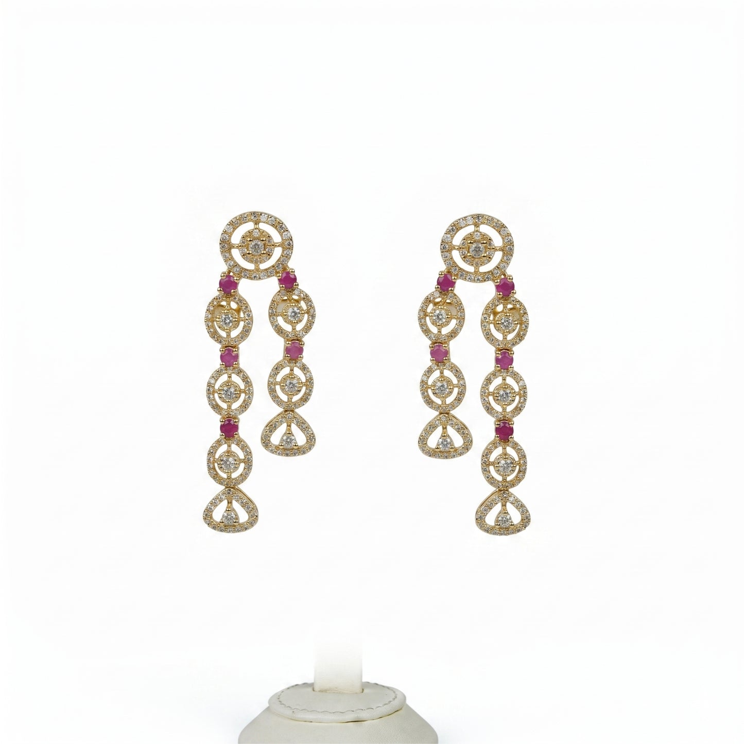 22K Uncut Diamond & Ruby Drop Earrings by Manuvel Malabar Jewellers