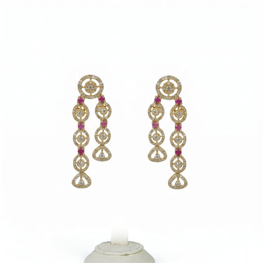 22K Uncut Diamond & Ruby Drop Earrings by Manuvel Malabar Jewellers