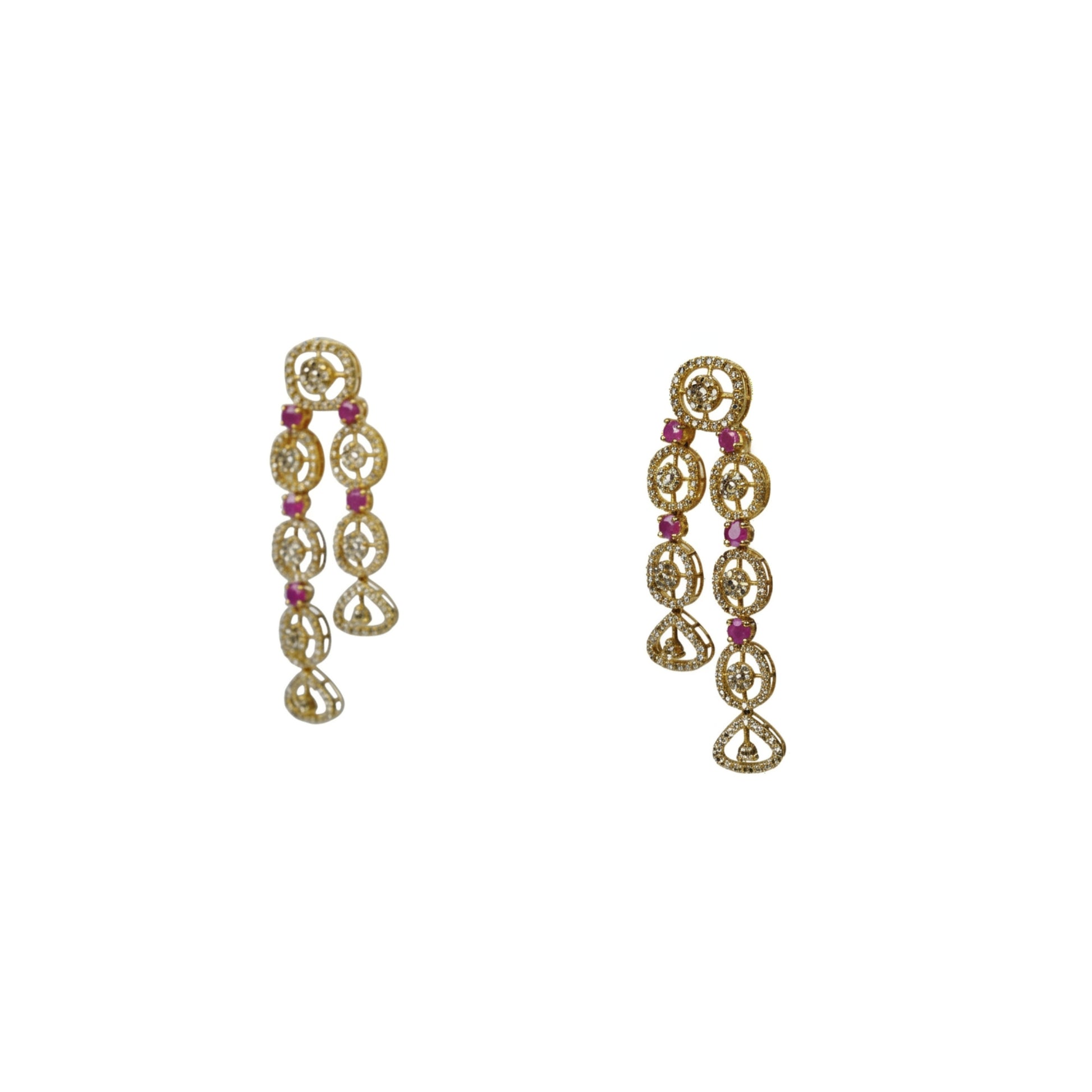 22K Uncut Diamond & Ruby Drop Earrings by Manuvel Malabar Jewellers, detail view 2