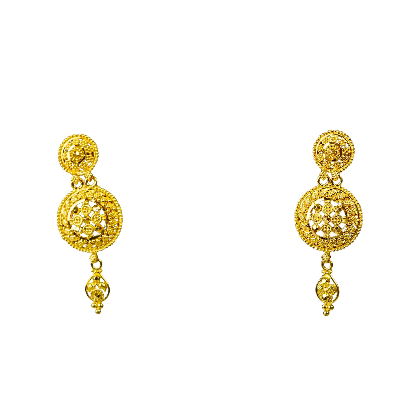 22K Kolkata Gold Drop Earrings by Manuvel Malabar Jewellers
