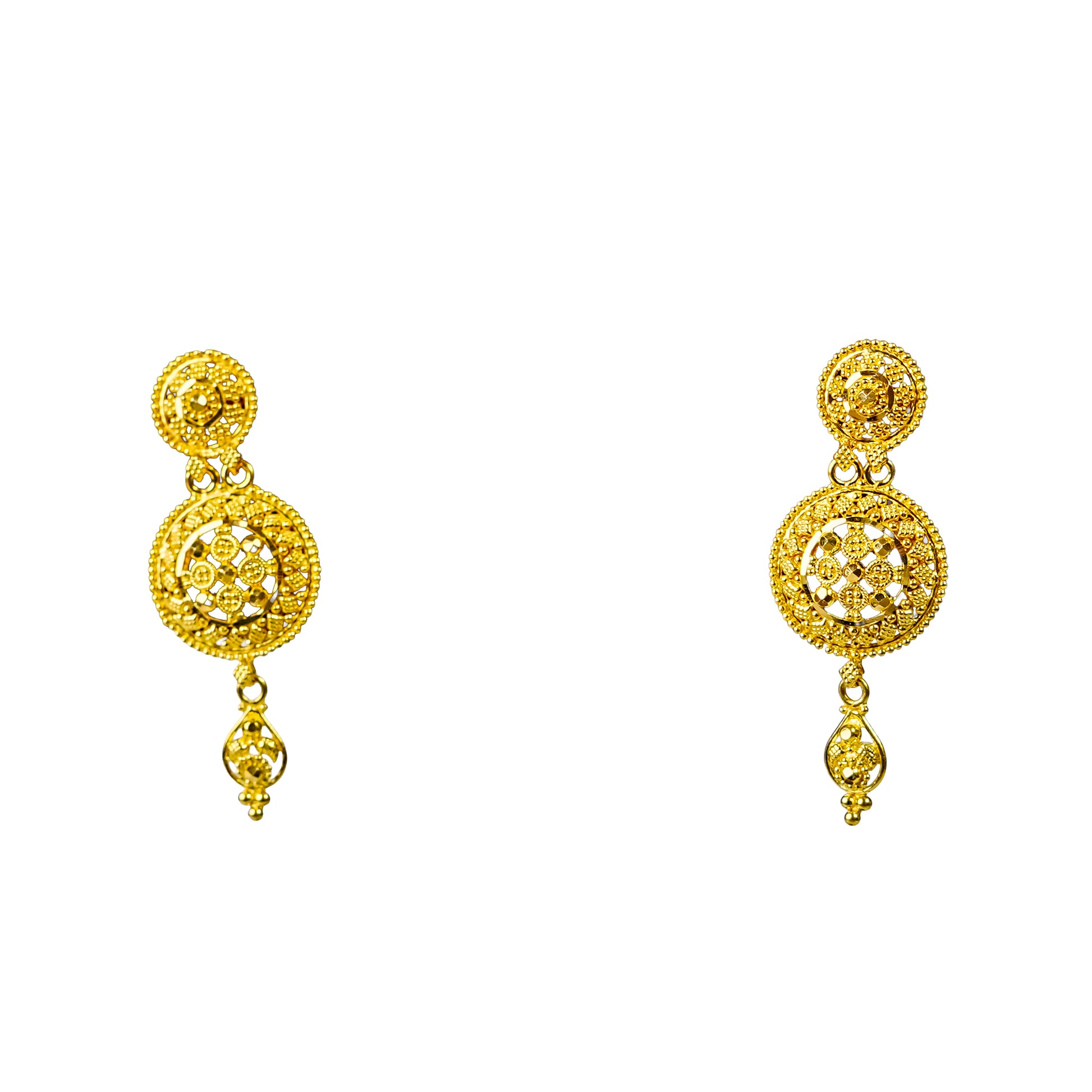 22K Kolkata Gold Drop Earrings by Manuvel Malabar Jewellers, detail view 2