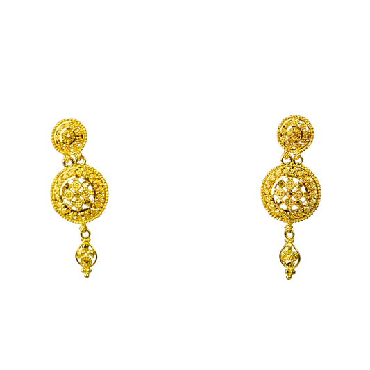 22K Kolkata Gold Drop Earrings by Manuvel Malabar Jewellers, detail view 2