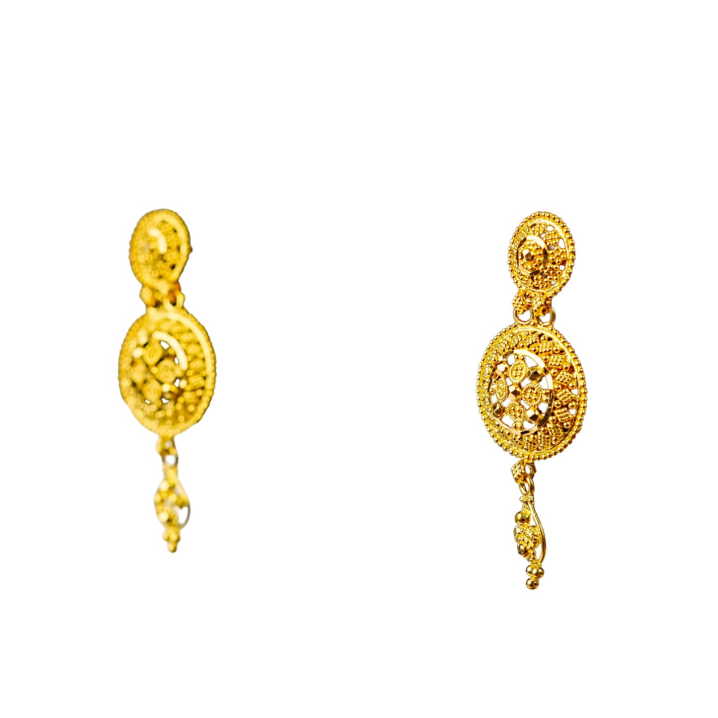 22K Kolkata Gold Drop Earrings by Manuvel Malabar Jewellers, detail view 4