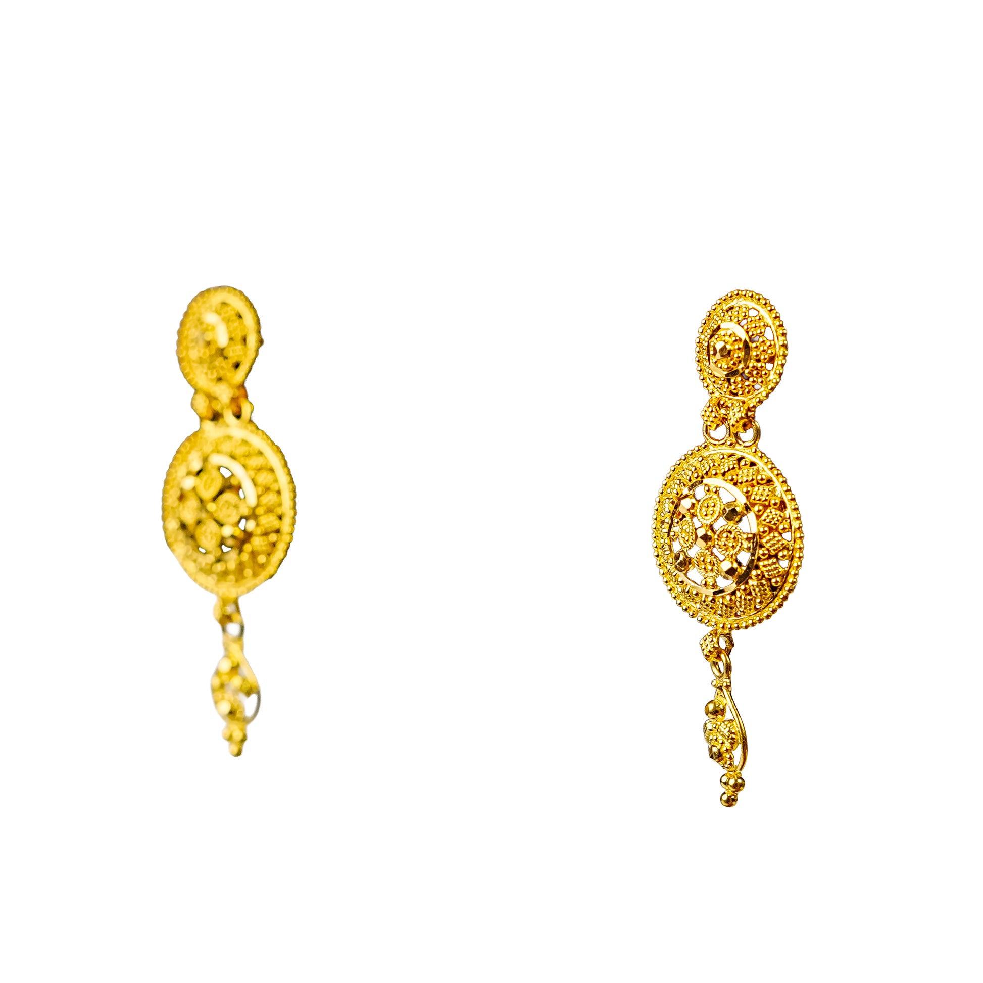 22K Kolkata Gold Drop Earrings by Manuvel Malabar Jewellers, detail view 4