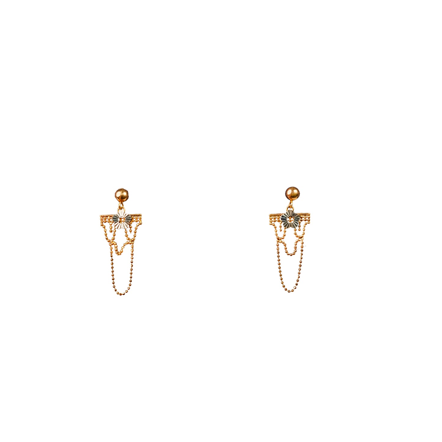 18K Fancy Gold Chain Stud Earrings by Manuvel Malabar Jewellers