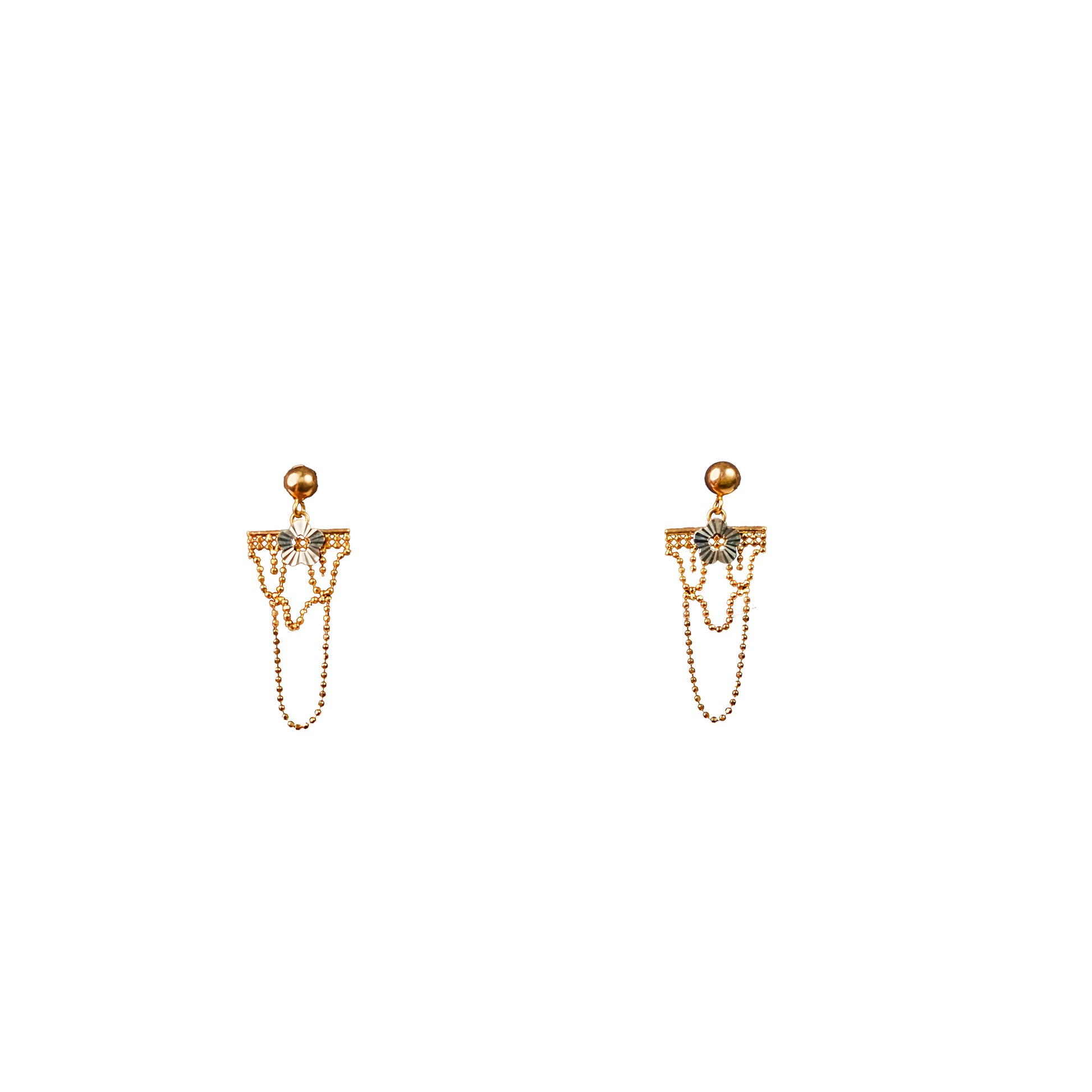 18K Fancy Gold Chain Stud Earrings by Manuvel Malabar Jewellers