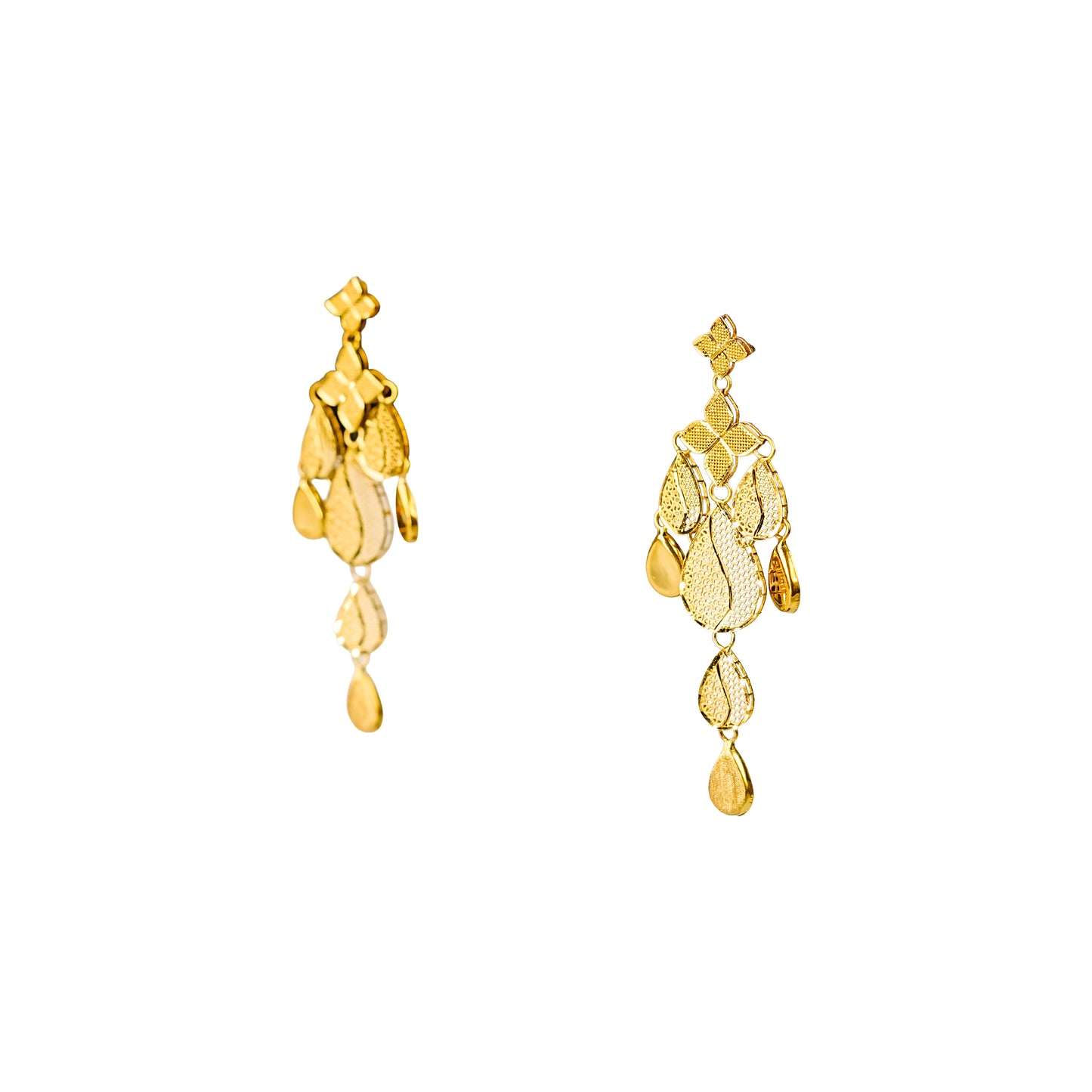 22K Turkish Gold Leaf Drop Earrings by Manuvel Malabar Jewellers, detail view 2