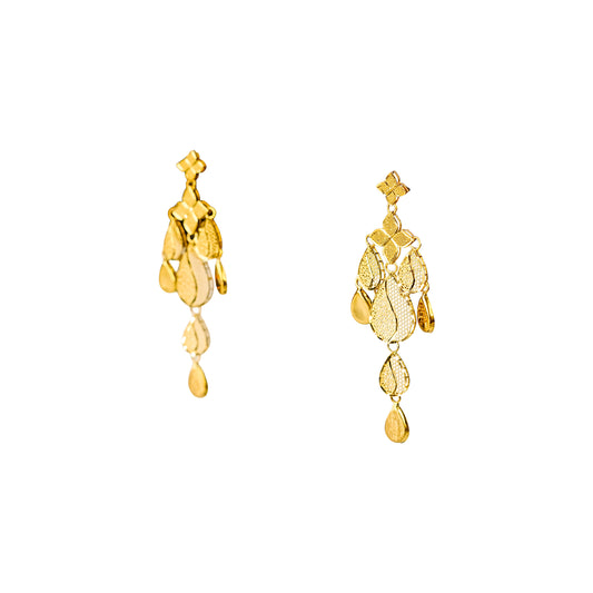 22K Turkish Gold Leaf Drop Earrings by Manuvel Malabar Jewellers, detail view 2