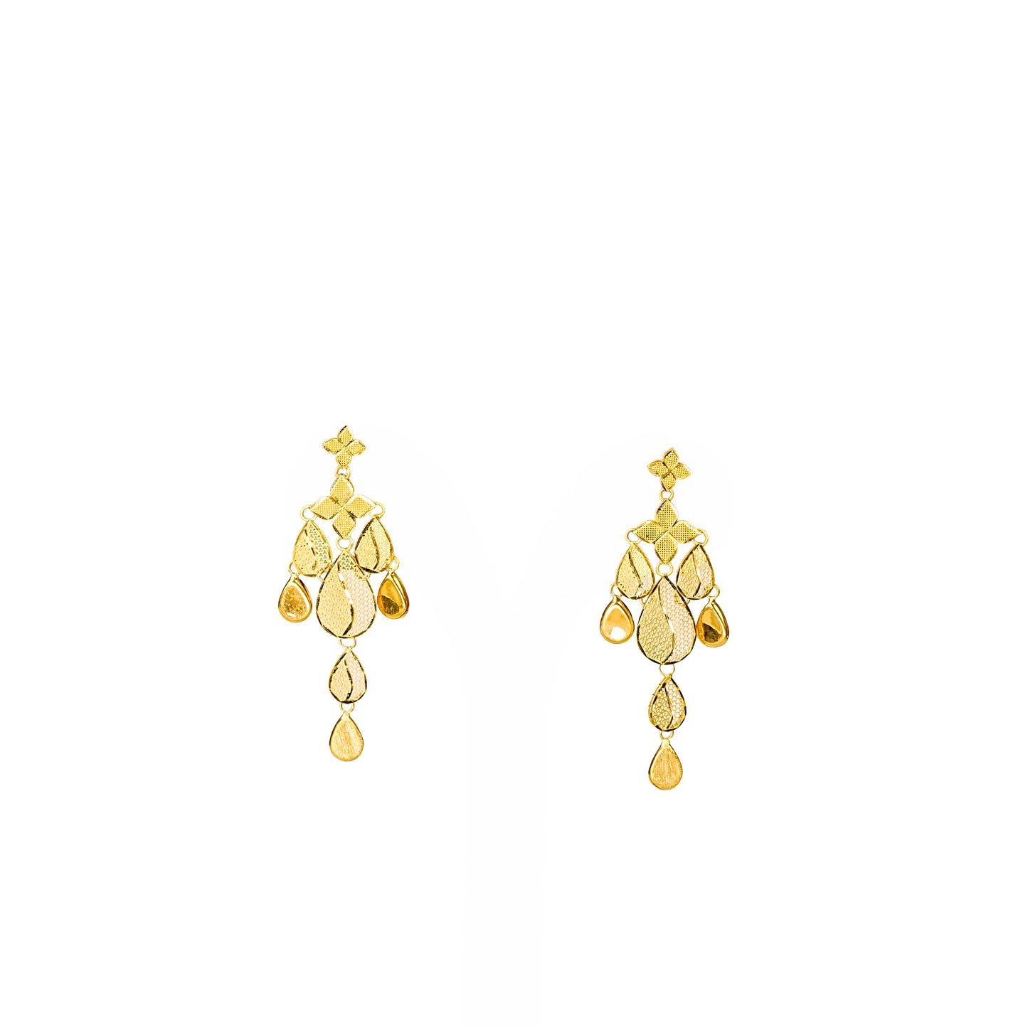 22K Turkish Gold Leaf Drop Earrings by Manuvel Malabar Jewellers, detail view 3