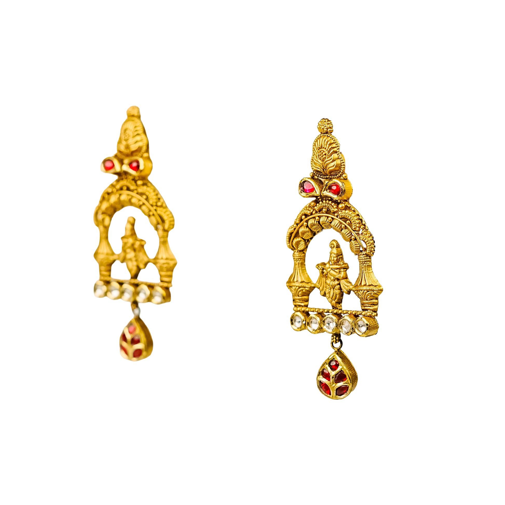 22K Antique Kundan Temple Earrings by Manuvel Malabar Jewellers, detail view 4