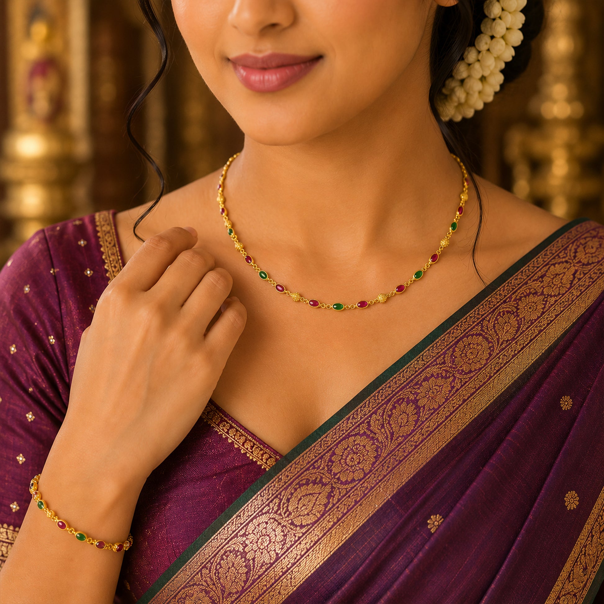 22K Fancy Gold Beaded Necklace by Manuvel Malabar Jewellers, detail view 3