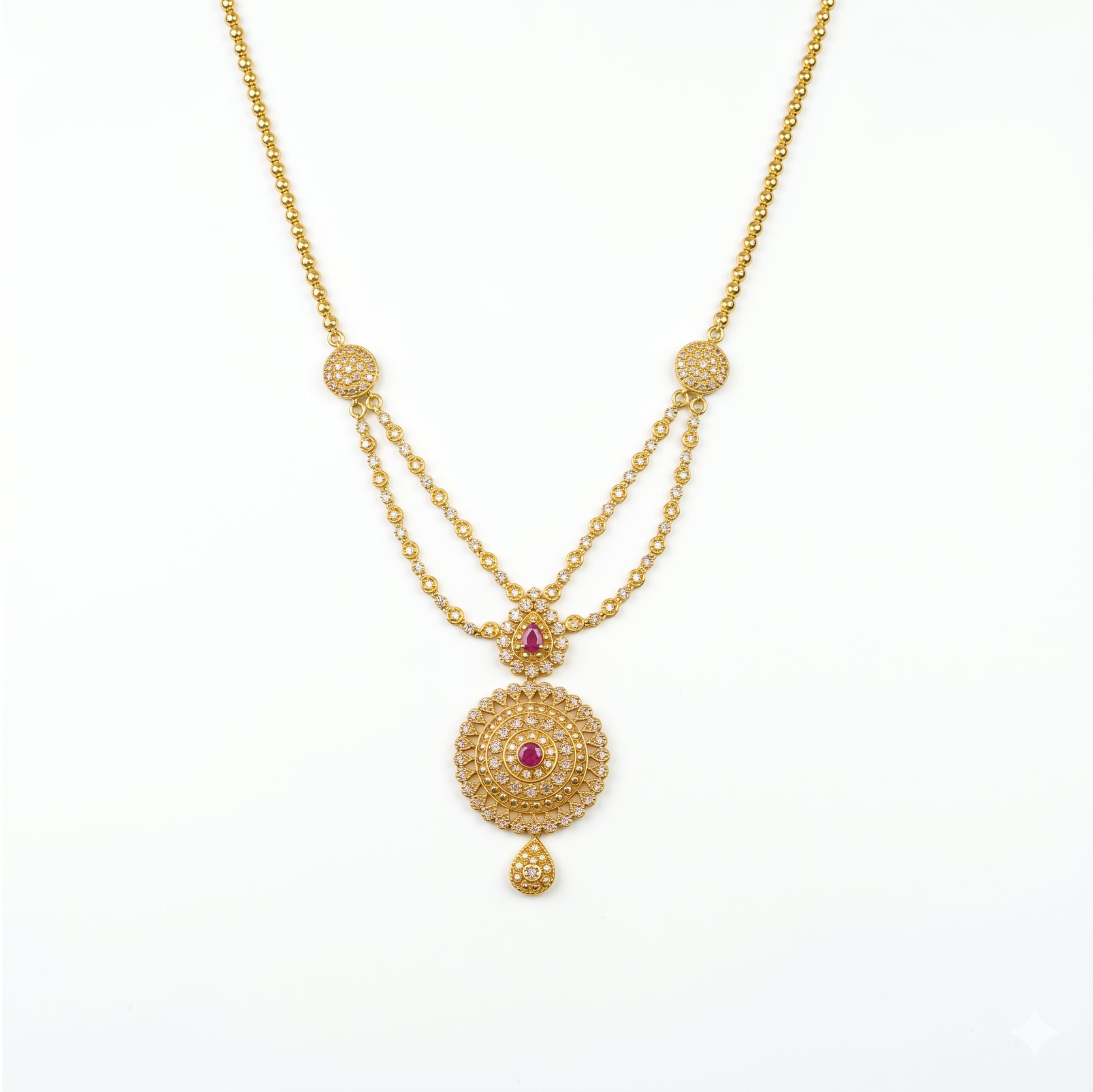 22K Uncut Diamond Ruby Pendant Necklace by Manuvel Malabar Jewellers