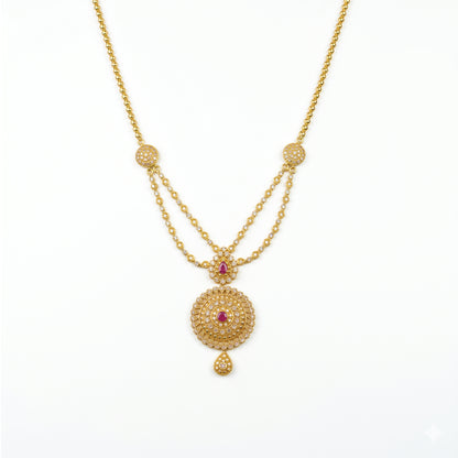 22K Uncut Diamond Ruby Pendant Necklace by Manuvel Malabar Jewellers