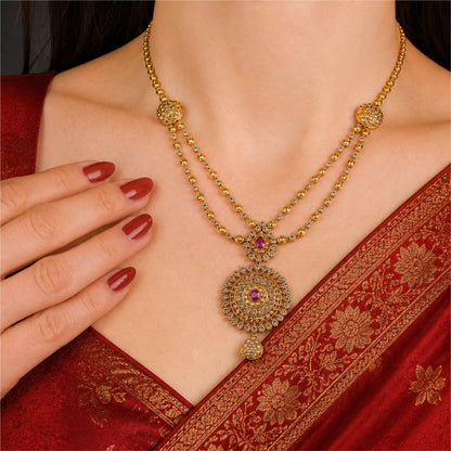 22K Uncut Diamond Ruby Pendant Necklace by Manuvel Malabar Jewellers, detail view 3