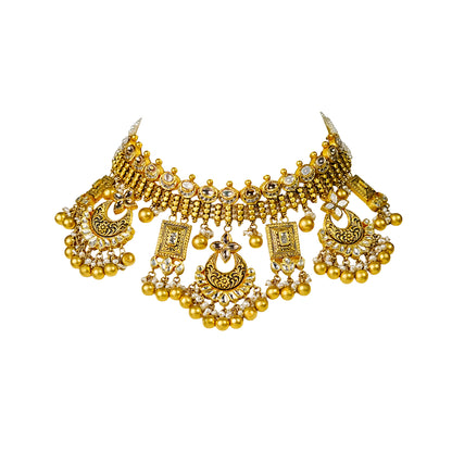 22K Antique Kundan Bridal Choker Necklace by Manuvel Malabar Jewellers
