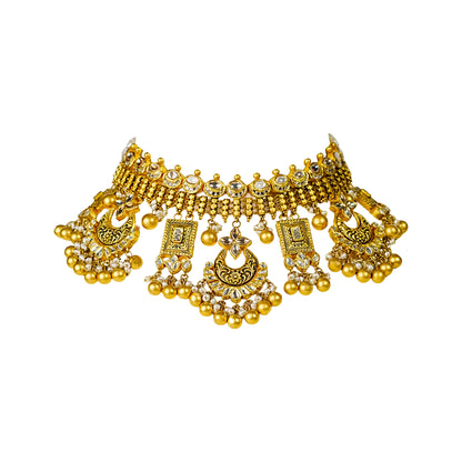22K Antique Kundan Bridal Choker Necklace by Manuvel Malabar Jewellers, detail view 3