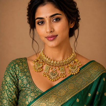 22K Antique Kundan Bridal Choker Necklace by Manuvel Malabar Jewellers, detail view 4