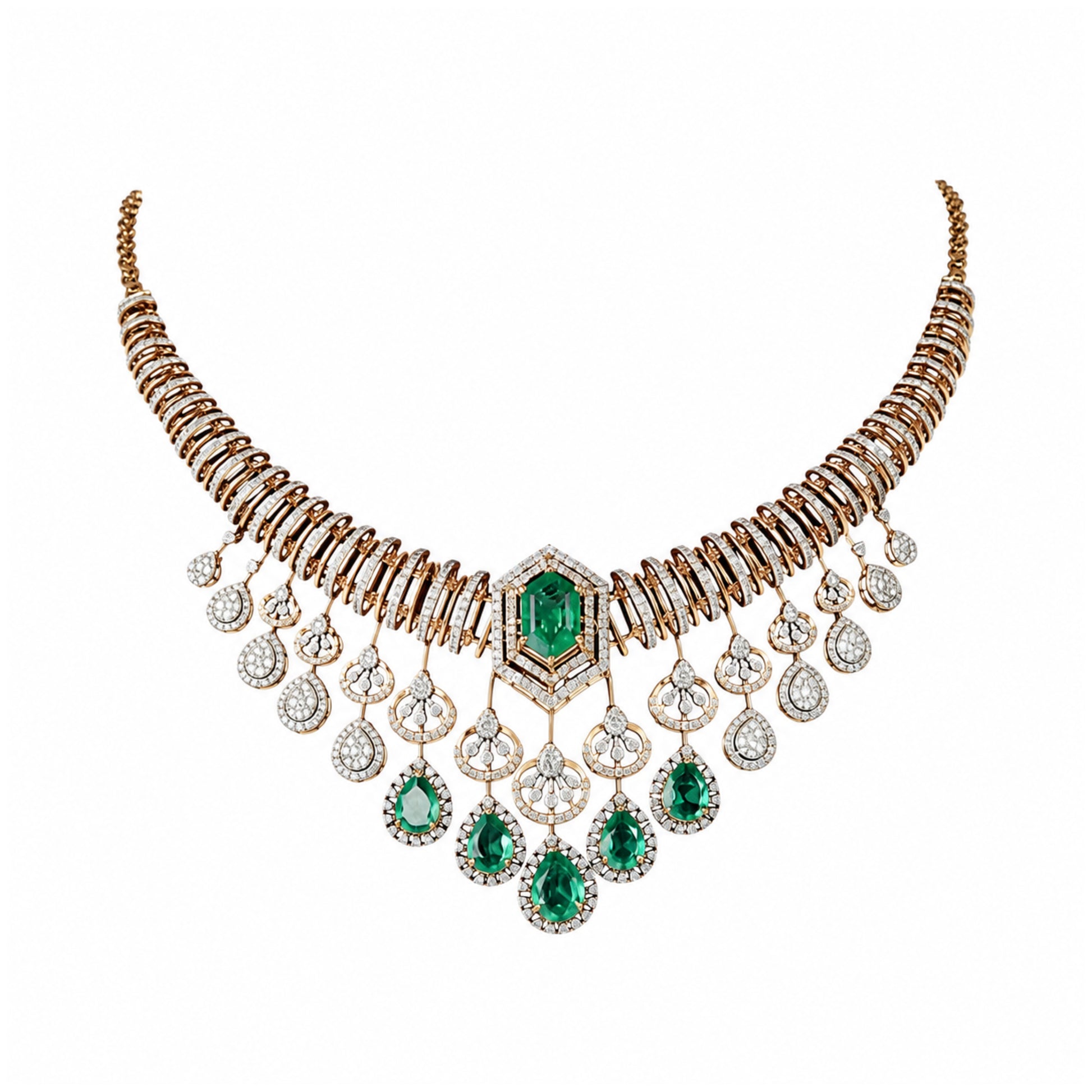 14K Diamond Emerald Statement Necklace by Manuvel Malabar Jewellers
