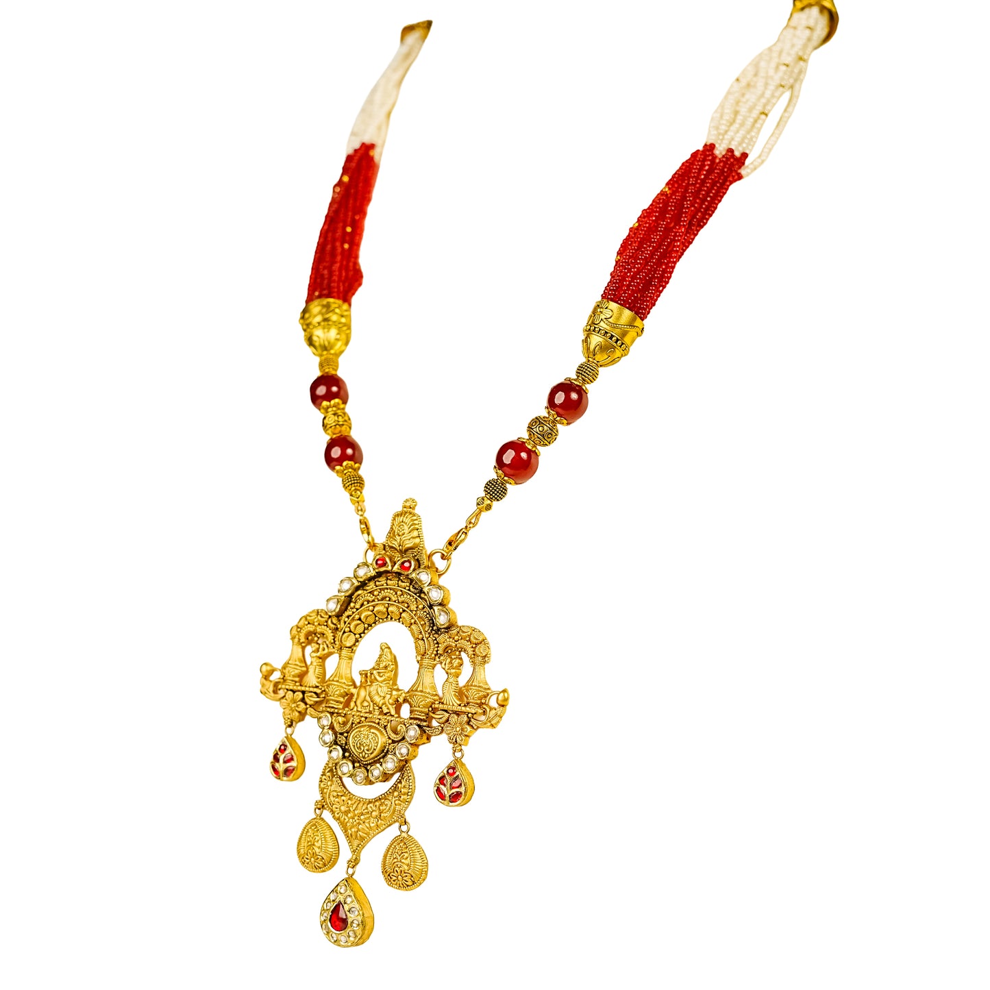 22K Antique Kundan Temple Necklace by Manuvel Malabar Jewellers