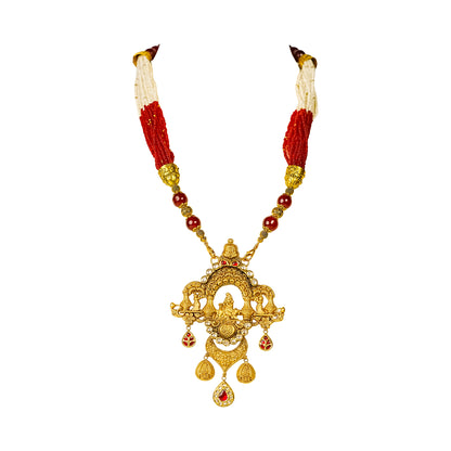 22K Antique Kundan Temple Necklace by Manuvel Malabar Jewellers, detail view 2